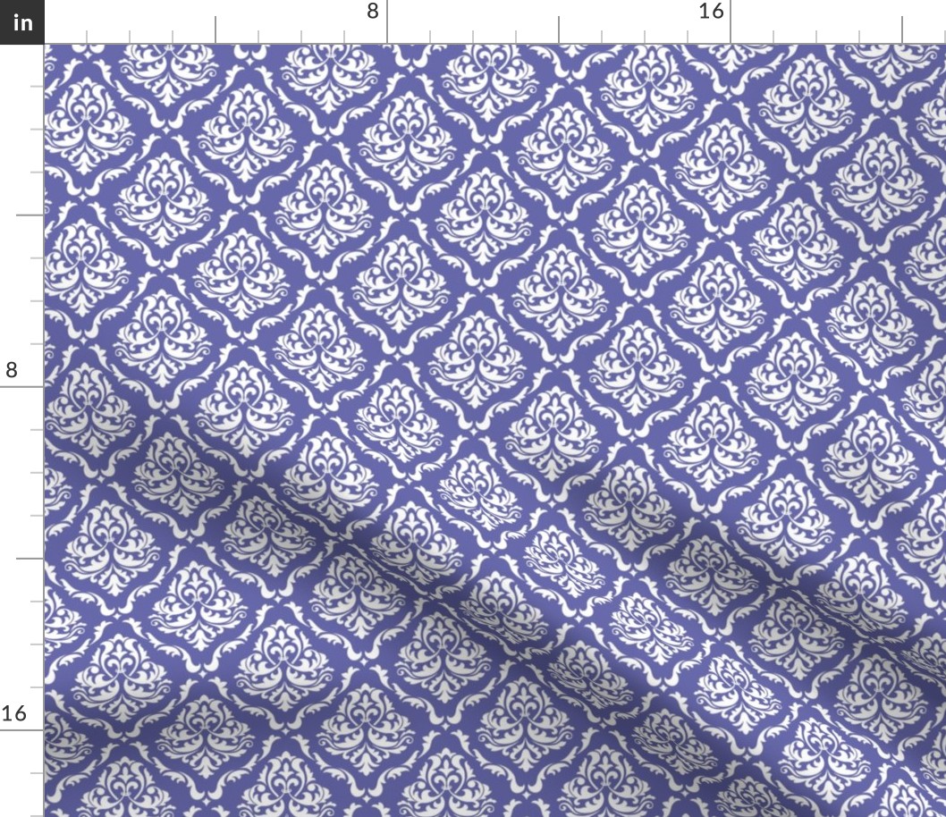 Smaller Scale Very Peri Pantone Color of the Year COTY 2022 Periwinkle Lavender Purple and White Damask Floral
