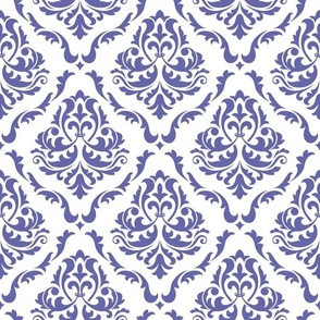 Bigger Scale Very Peri Pantone Color of the Year COTY 2022 Periwinkle Lavender Purple and White Damask Floral