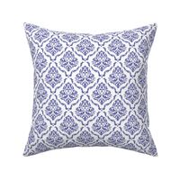 Smaller Scale Very Peri Pantone Color of the Year COTY 2022 Periwinkle Lavender Purple and White Damask Floral