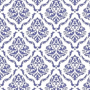 Smaller Scale Very Peri Pantone Color of the Year COTY 2022 Periwinkle Lavender Purple and White Damask Floral