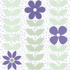 Large Scale Very Peri Scandi Flower Vines Pantone Color of the Year COTY 2022 Periwinkle Lavender Purple and Green