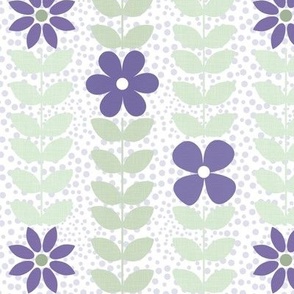 Medium Scale Very Peri Scandi Flower Vines Pantone Color of the Year COTY 2022 Periwinkle Lavender Purple and Green