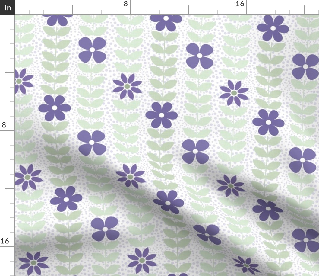 Medium Scale Very Peri Scandi Flower Vines Pantone Color of the Year COTY 2022 Periwinkle Lavender Purple and Green