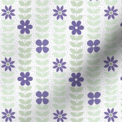 Small Scale Very Peri Scandi Flower Vines Pantone Color of the Year COTY 2022 Periwinkle Lavender Purple and Green