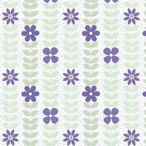 Small Scale Very Peri Scandi Flower Vines Pantone Color of the Year COTY 2022 Periwinkle Lavender Purple and Green