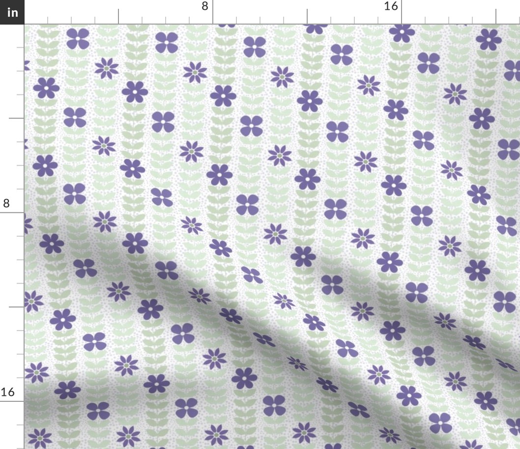 Small Scale Very Peri Scandi Flower Vines Pantone Color of the Year COTY 2022 Periwinkle Lavender Purple and Green