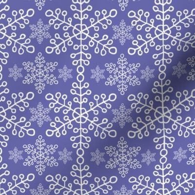Smaller Scale Very Peri Pantone Color of the Year COTY 2022 Lavender Periwinkle Purple White Snowflakes