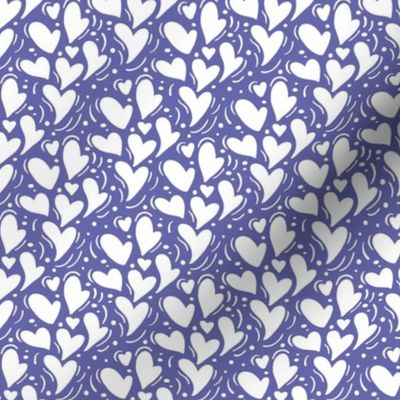 Smaller Scale Very Peri Dainty Hearts Pantone Color of the Year COTY 2022 Periwinkle Lavender Purple and White