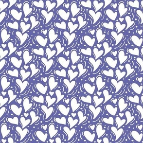 Smaller Scale Very Peri Dainty Hearts Pantone Color of the Year COTY 2022 Periwinkle Lavender Purple and White