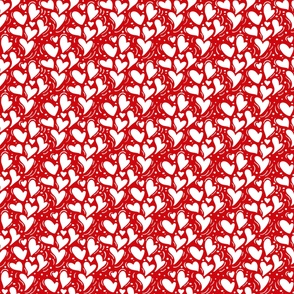 Large Scale White Dainty Valentine Hearts on Poppy Red