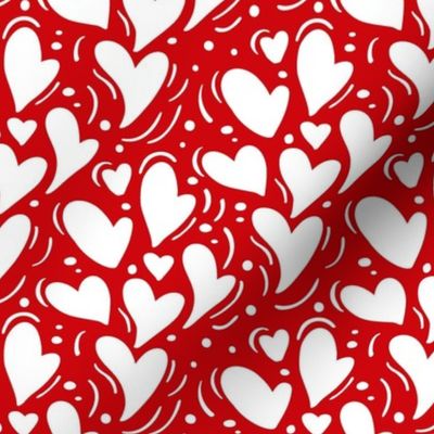 Medium Scale White Dainty Valentine Hearts on Poppy Red