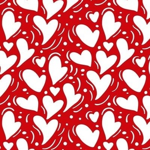 Medium Scale White Dainty Valentine Hearts on Poppy Red
