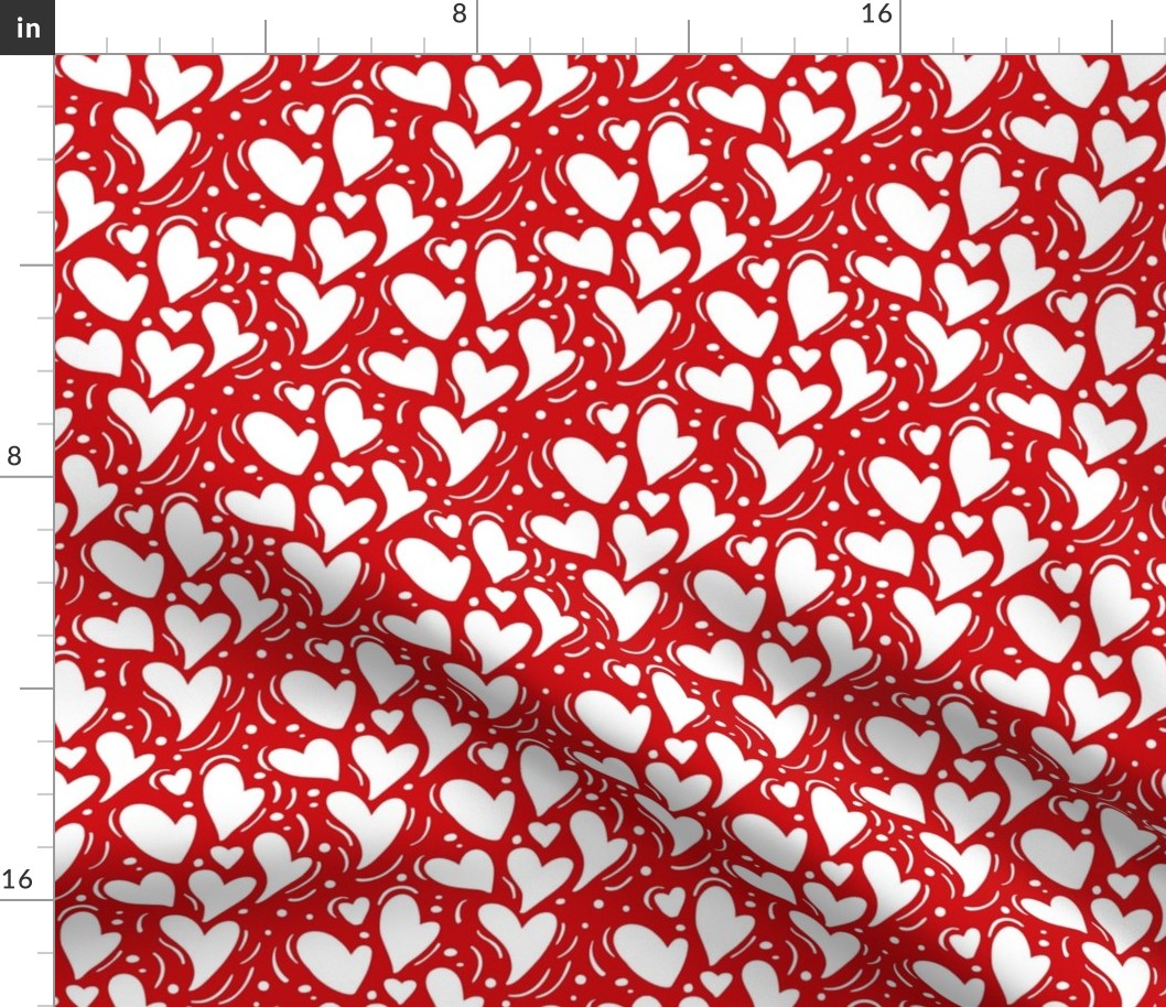 Medium Scale White Dainty Valentine Hearts on Poppy Red