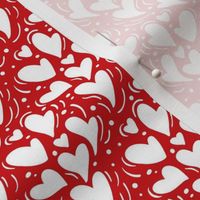 Small Scale White Dainty Valentine Hearts on Poppy Red