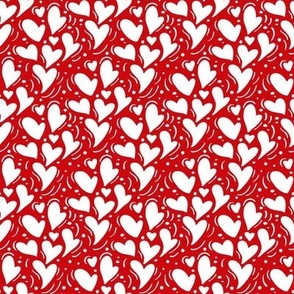 Small Scale White Dainty Valentine Hearts on Poppy Red