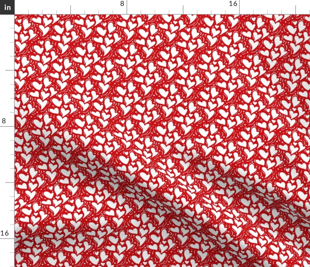 Small Scale White Dainty Valentine Hearts on Poppy Red