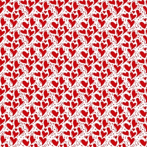 Large Scale Poppy Red Dainty Valentine Hearts on White