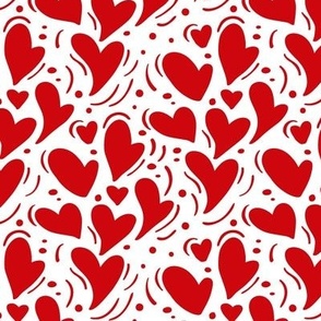 Medium Scale Poppy Red Dainty Valentine Hearts on White