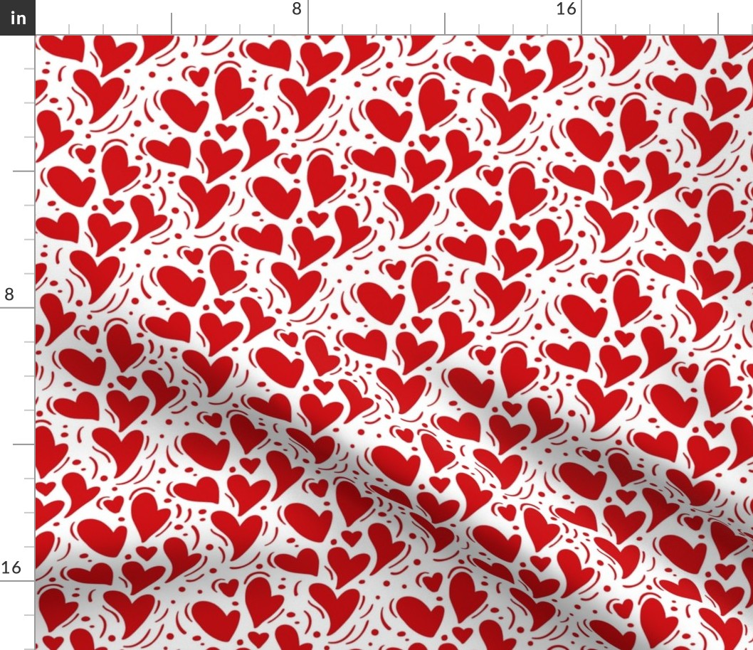Medium Scale Poppy Red Dainty Valentine Hearts on White