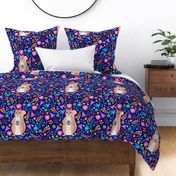 18x18 Square Panel for Lovey Pillow or Cushion Bright Colorful Floral with Squirrel