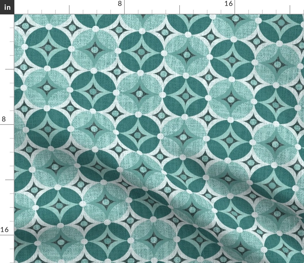 Medium Scale Teal Green Turquoise Geometric Textures Diamonds Circles Mid Mod 