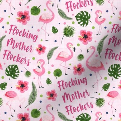 Medium Scale Flocking Mother Flockers Tropical Pink Hibiscus Flowers Sarcastic Funny Flamingos