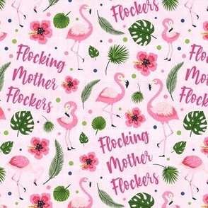 Medium Scale Flocking Mother Flockers Tropical Pink Hibiscus Flowers Sarcastic Funny Flamingos