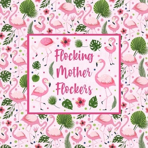 21x18 Fat Quarter Panel Flocking Mother Flockers Tropical Pink Hibiscus Flowers Sarcastic Funny Flamingos for Placemat or Pillowcase