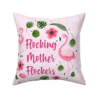 18x18 Square Panel Flocking Mother Flockers Pink Flamingos and Tropical Hibiscus Flowers for Pillow or Cushion
