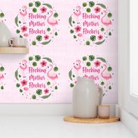 18x18 Square Panel Flocking Mother Flockers Pink Flamingos and Tropical Hibiscus Flowers for Pillow or Cushion