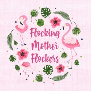 18x18 Square Panel Flocking Mother Flockers Pink Flamingos and Tropical Hibiscus Flowers for Pillow or Cushion