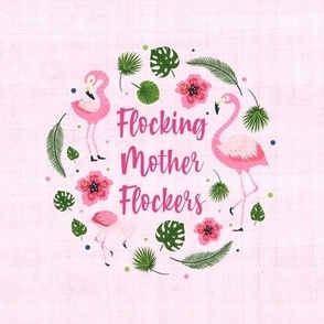 Swatch 8x8 Square Flocking Mother Flockers Pink Flamingos and Tropical Hibiscus Flowers Fits 6" Embroidery Hoop for Wall Art or Quilt Square