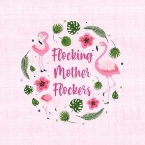 6x6 Square Flocking Mother Flockers  Pink Flamingos and Tropical Hibiscus Flowers Fits 4" Embroidery Hoop for Wall Art or Quilt Square