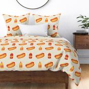 Large Scale Junk Food Hot Dogs Mustard Ketchup on Tan