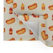 Small Scale Junk Food Hot Dogs Mustard Ketchup on Tan