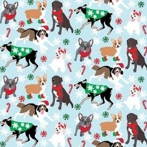 Holiday Dogs and Snowflakes small print Christmas Dog Fabric