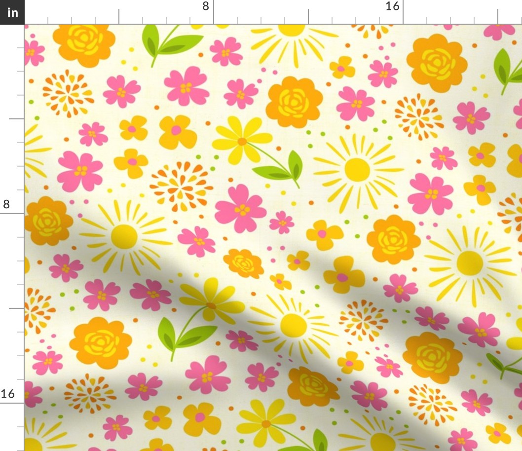 Large Scale Rise and Shine Spring Floral Pink Orange Yellow Sunshine and Flowers