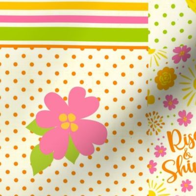Bigger Scale Patchwork 6" Squares Rise and Shine Spring Chickens Pink Yellow Flowers Orange Green Stripes Polkadots