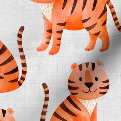 Large Scale Orange Wild Tigers on Soft Grey