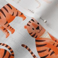 Medium Scale Orange Wild Tigers on Soft Grey