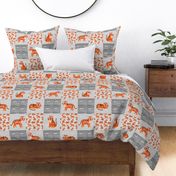 Bigger Scale Patchwork 6" Squares Orange Wild Tigers on Soft Grey for Cheater Quilt or Blanket