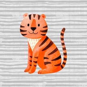 18x18 Square Panel Orange Wild Tiger on Soft Grey for Lovey or Pillow