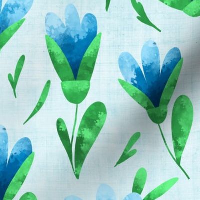 Large Scale Blue and Green Watercolor Easter Flowers