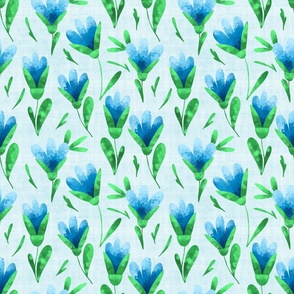 Large Scale Blue and Green Watercolor Easter Flowers