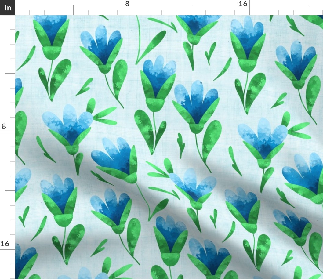 Large Scale Blue and Green Watercolor Easter Flowers