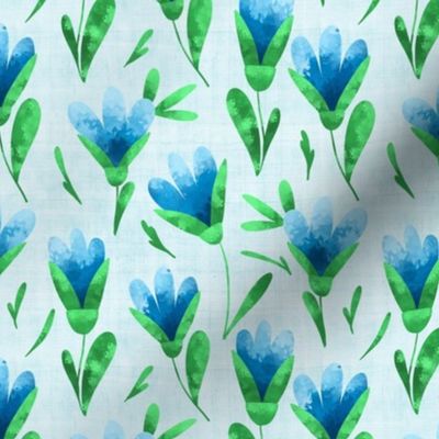 Medium Scale Blue and Green Watercolor Easter Flowers