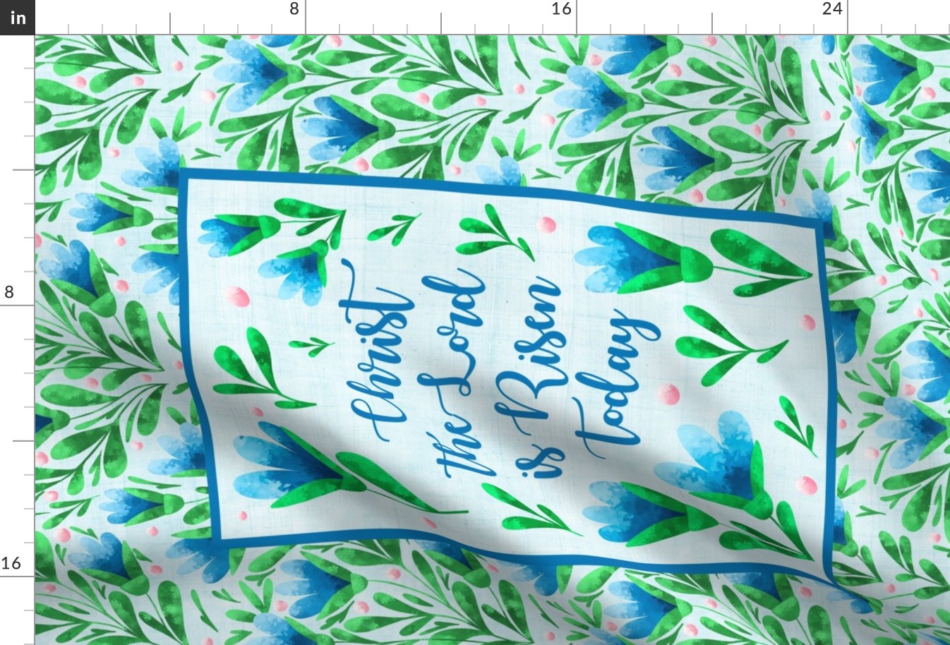 Large 27x18 Fat Quarter Panel Christ The Lord is Risen Today Easter Hymn Blue Spring Flowers for Wall Art or Tea Towel