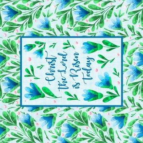 21x18 Fat Quarter Panel Christ the Lord is Risen Today Blue Easter Flowers Green Spring Floral