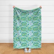 21x18 Fat Quarter Panel Christ the Lord is Risen Today Blue Flowers Easter Green Spring Floral for Placemat or Pillowcase