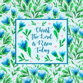 21x18 Fat Quarter Panel Christ the Lord is Risen Today Blue Flowers Easter Green Spring Floral for Placemat or Pillowcase